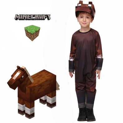 2er-set Spiel Minecraft Horse Cosplay Jumpsuit mit Haube Kinder Halloween PferdOnesie