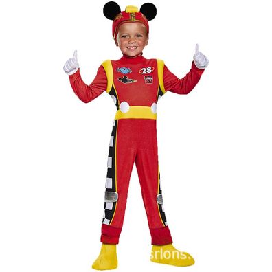 4er-set Racer Mickey Mouse Cosplay Jumpsuit mit Haube Kinder Halloween Party Onesie