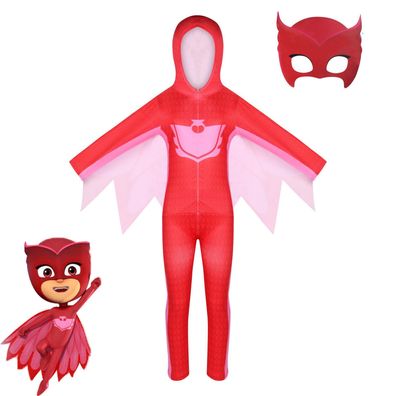 2er-set PJ Masks Owlette Cosplay Jumpsuit mit Maske Kinder Halloween Party EuleOnesie
