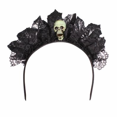 Haarreif Dark Princess schwarz m Totenkopf Gothic Karneval Kostüm Halloween