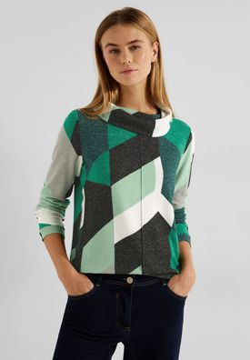 Cecil Cosy Shirt mit Print in Cosy Easy Green Melange