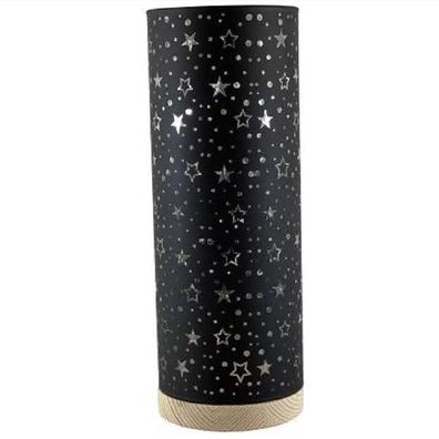Windlicht "Sternenmotiv" 15er LED Timer Glas schwarz 20x9cm Holzfuß SA305