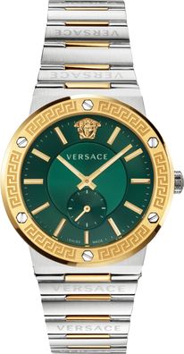 Versace VEVI00420 Greca Logo grün gold silber Edelstahl Armband Uhr Herren NEU