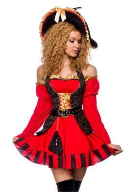 Atixo edles Piraten Kostüm, rot/ schwarz, Größe M