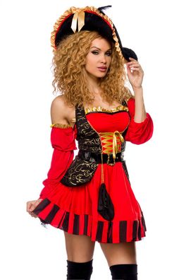 Atixo edles Piraten Kostüm, rot/ schwarz, Größe 2XL