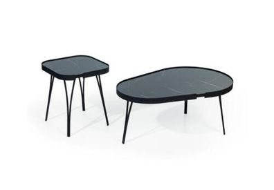 Designer Schwarz Couchtisch Set Luxus 2x Tische Runde Beistelltische Tisch