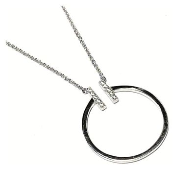 Kette 925 Silber rhodiniert Kreis Zirkonia Collier Halskette 44 / 49 cm
