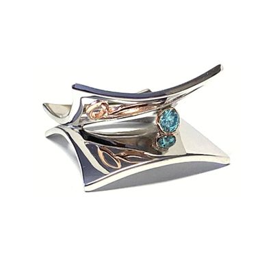 Ring 925 Silber rhodiniert poliert bicolor modern ausgefallen Zirkonia blau Statem...