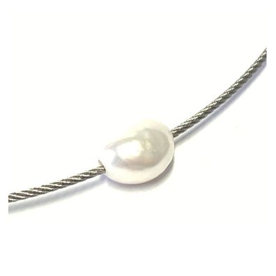 Kette Edelstahl Seil Perle weiß naturform Bajonettverschluß 42cm