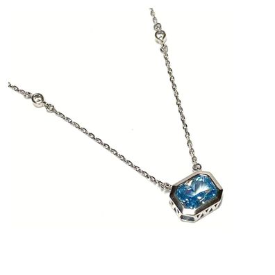 Halskette 925 Silber rhodiniert Zirkonia Blau Achteck Collier 41 - 46cm