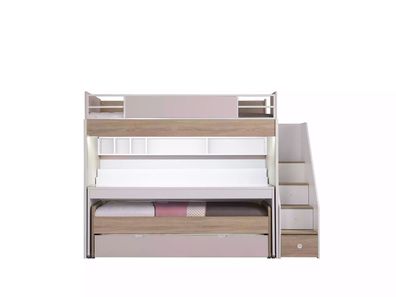 Etagenbett Bett mit 3 Schlafplätzen Multifunktionsbett Holz Rosa Luxus Hochbett