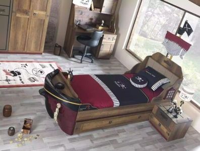 Pirat Funktionsbett Kinderbett Braun Holz Set Nachttisch Betten Bett