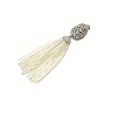 Quastenanhänger 925/ - Sterling Silber rhodiniert Perlen und Zirkonia Ornament