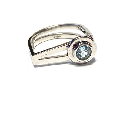 Ring 925/ - Silber rhodiniert Blautopas rund Glanz modern Unikat #60