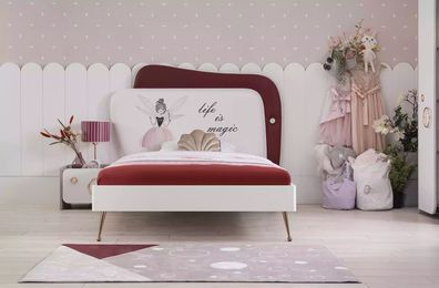 Weiß-rotes Kinderzimmer Bett Luxus Betten Nachttisch Holz Garnitur 2tlg