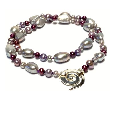 Perlenkette violett / lila Naturform Perle Silberschließe 925/ - Silber 48cm