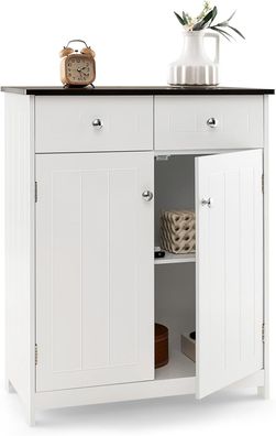 Badezimmerschrank weiß, Badschrank mit 2 Schubladen und 2 Türen, 60 x 30 x 75 cm
