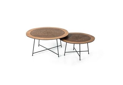 Couchtisch Holz braun Beistelltisch Designer Wohnzimmertisch Tische 2x Tisch