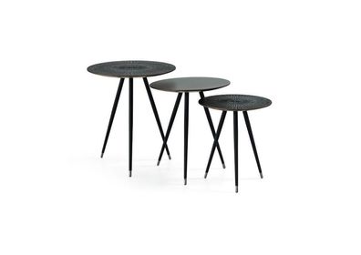 Beistelltisch 3x Set Schwarz Wohnzimmer Rund Tisch Modern Luxus Möbel 3tlg