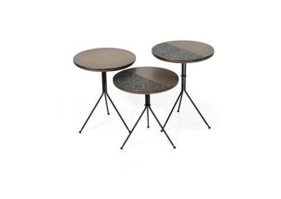 Luxus braun Beistelltische Set 3x Rundtische Moderne Wohnzimmer Tisch