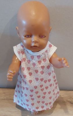 Weißes Kleid mit rote Herze für Puppen in der Gr 40-45 cm