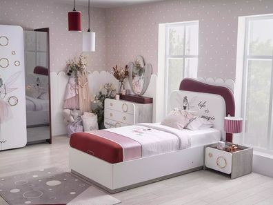 Weiß-rotes Kinderbett Mädchen Bett Einzelbett Holzgestell Möbel Möbel Neu