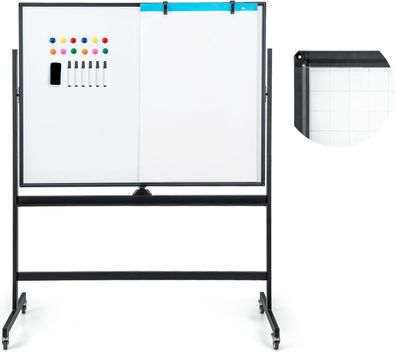Doppelseitiges mobiles Whiteboard, 120 x 90 cm, Whiteboard mit Gittermuster, Rollen