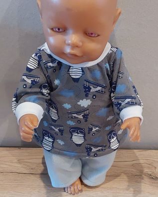Pullover mit Eulen und passender Hose für Puppen in der Gr. 40-45 cm