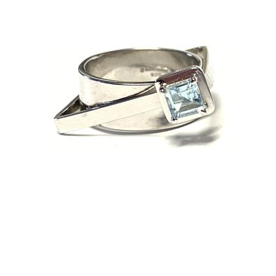 Ring 925/ - Silber rhodiniert Blautopas carré Glanz modern Unikat Einzelstück #57