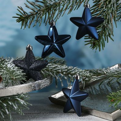Christbaumschmuck Sterne Weihnachtsbaumschmuck bruchfest blau 6St Kunststoff