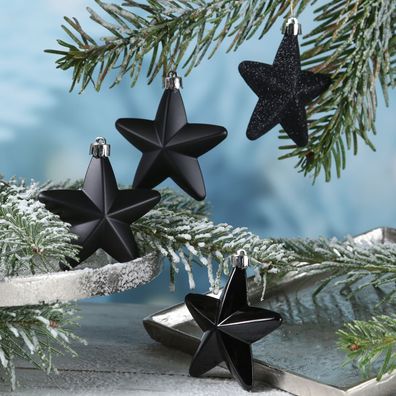 Christbaumschmuck Sterne Weihnachtsbaumschmuck bruchfest schwarz 6St Kunststoff