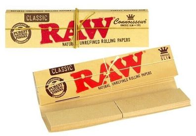 Raw Classic Coonoisseur King Size Rollen Papier Tipps 24 Boxen x 32 Blättchen
