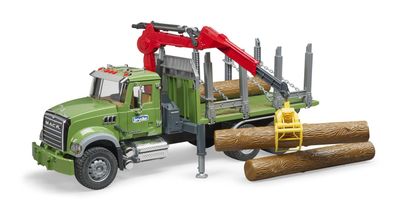 MACK Granite Holztransport-LKW mit Ladekran, Greifer und 3 Baumstämmen