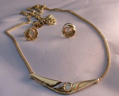 Set Kette Ohrringe Ohrstecker Opal Diamant Unikat 585 Gold