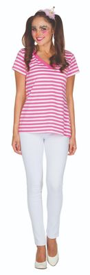 PxP 13345 - Ringel V-Shirt gestreift/ geringelt - pink/ weiß, 100% Baumwolle