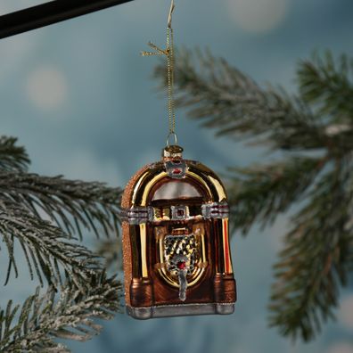 Weihnachtsbaumschmuck Jukebox Glas Aufhänger Retro Musikbox Baumschmuck braun