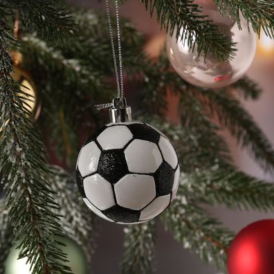 Weihnachtsbaumschmuck Fußball bruchfest schwarz weiß Weihnachtskugel lustig