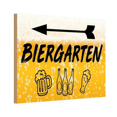 Holzschild 20x30 cm - Biergarten links Bier Geschenk
