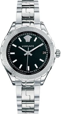 Versace V12020015 Hellenyium schwarz silber Edelstahl Armband Uhr Damen NEU