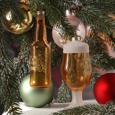 Weihnachtsbaumschmuck BIER Glas Flasche Trinkglas Weihnachtskugel lustig 2 Stück