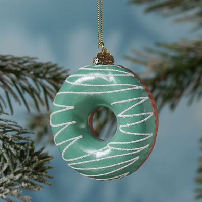 Weihnachtsbaumschmuck Donut Christbaumschmuck Anhänger Geschenk blau H: 8,5cm