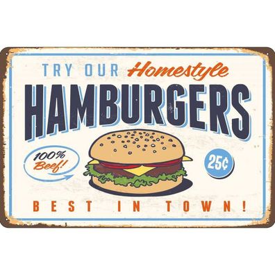 vianmo Blechschild 20x30 cm gewölbt Essen Trinken hamburgers best in town