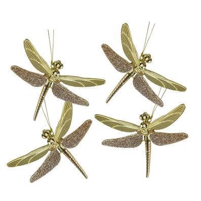 Weihnachtsbaumschmuck Libellen mit Glitzer Weihnachtsdeko gold glänzend 4 Stück