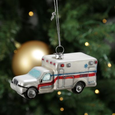 Weihnachtsbaumschmuck Krankenwagen Rettungswagen Christbaumschmuck Glas L: 11cm