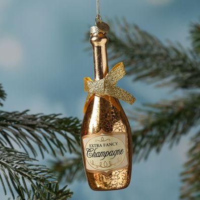 Weihnachtsbaumschmuck Champanger Flasche Glas inkl. Aufhänger Geschenk gold