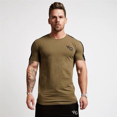 Herren Muskel T-shirt Rundhals Fitness Top gespleißt Bamwolle Tee M-2XL Sportwear