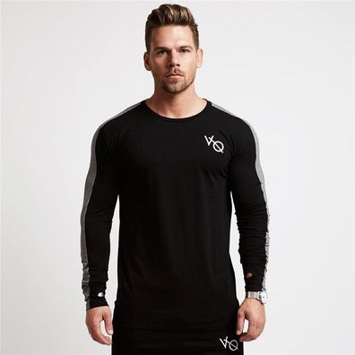 Herren Langarm T-shirt Gym Pullover gespleißt Bamwolle Sweatshirt M-2XL Freizeit Top