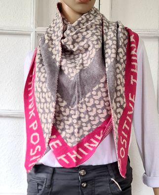 Blogger XXL Dreieckstuch Halstuch Schal Viskose Animal/ Schriftzug Pink Grau Weiß