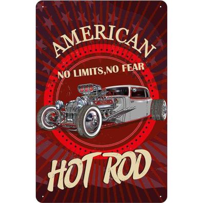 Blechschild 20x30 cm - American hot rod Auto no limits no fear