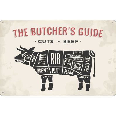 Blechschild 18x12 cm - Kuh Beef cuts Fleisch Metzgerei